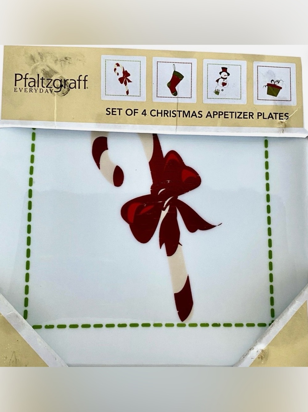 New Pfaltzgraff White Appetizer Plate with Red Candy Cane and Christmas plates